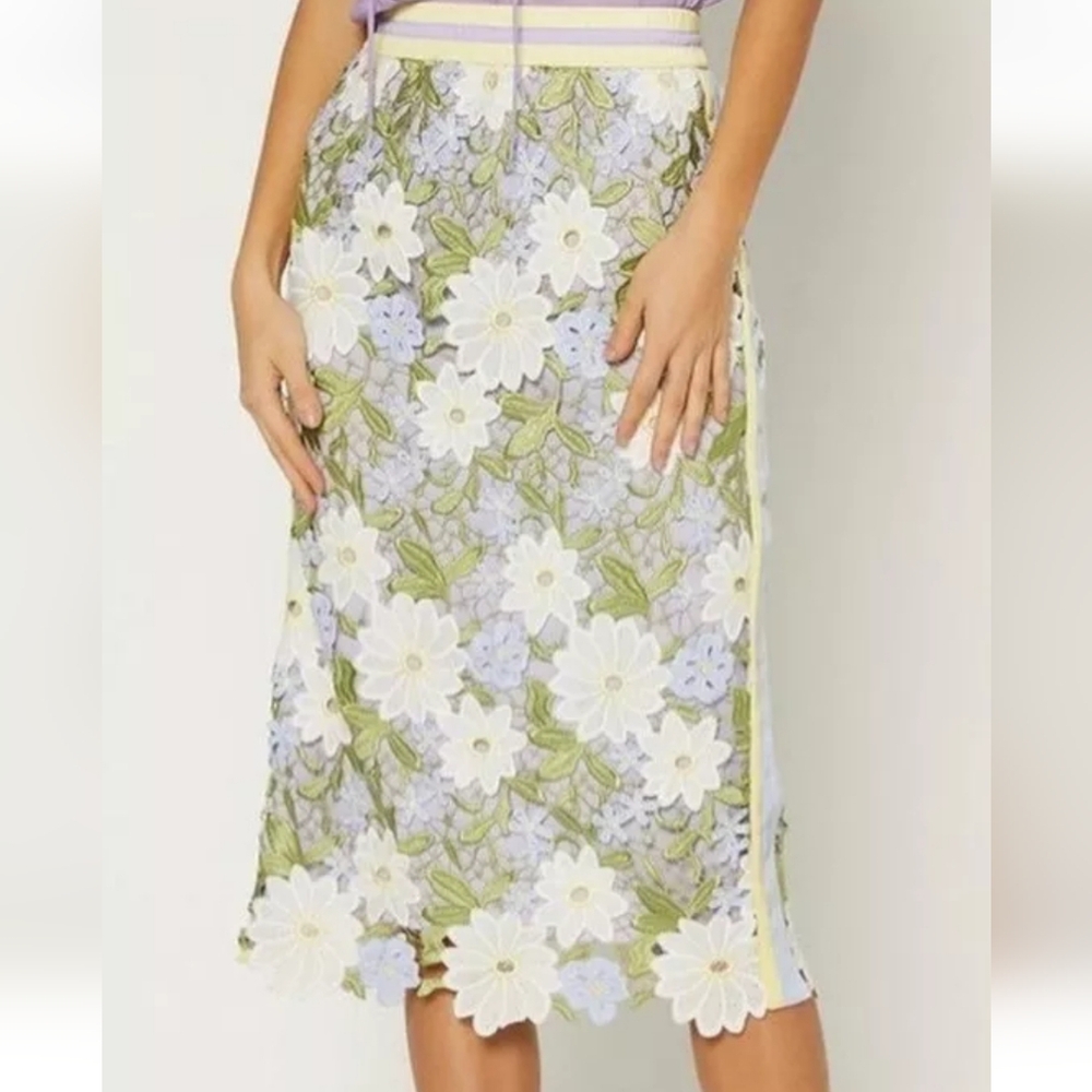 Current Air Floral Lace Pencil Skirt - Green and White